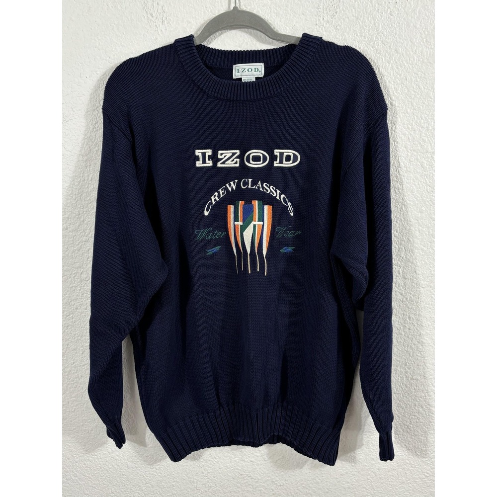 Vintage IZOD Sweater Mens Large Navy Crewneck‎ Cotton Crew Classics Nautical 90s